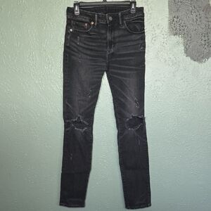 American Eagle Outfitters Men's Distressed Black Skinny Jeans